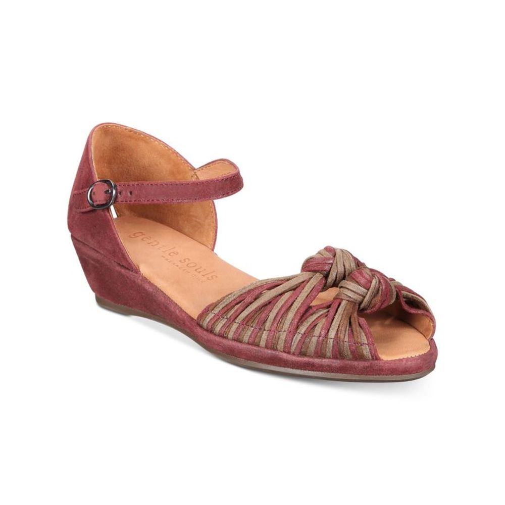 GENTLE SOULS KENNETH COLE Womens Burgundy Knotted Lily Wedge Leather Sandals 7 M